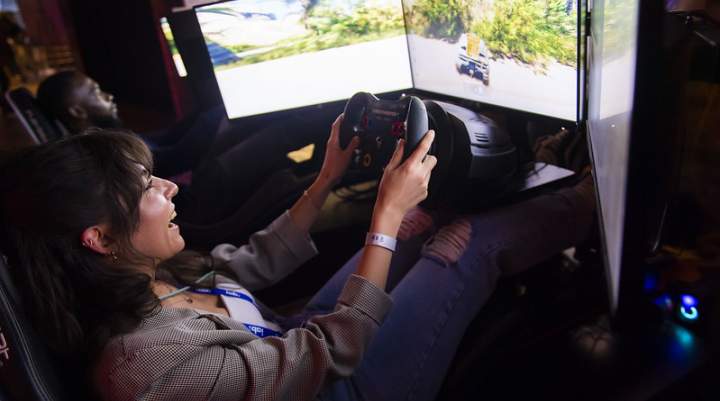 A woman playing a video game