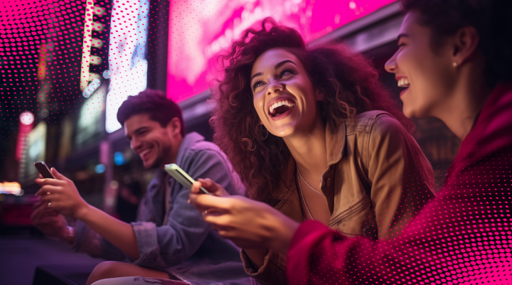 Two women laughing, one has a phone in her hand