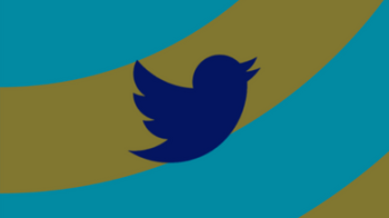 Twitter logo on abstract Upfronts background